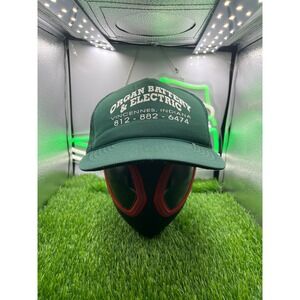 Vintage Organ Battery & Electric Vincennes Indiana Trucker Hat Green Snapback